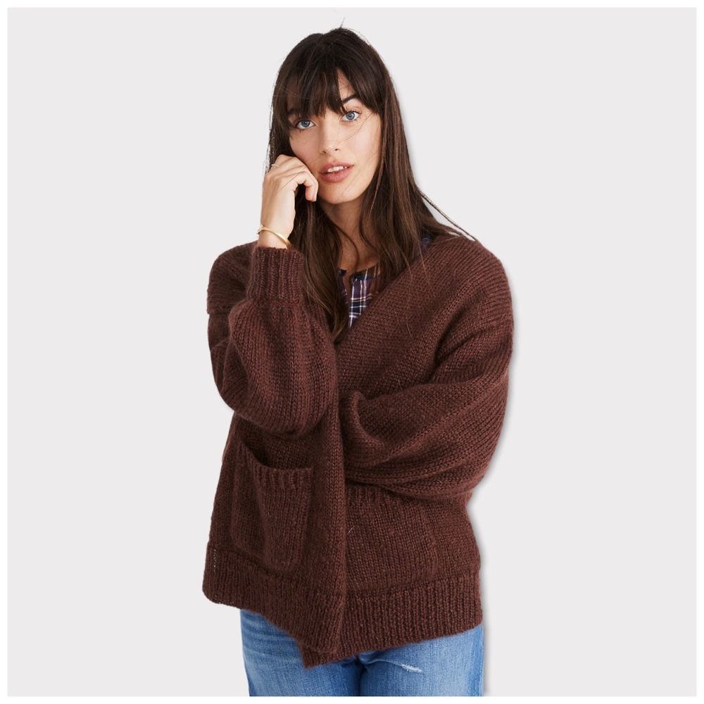 Madewell Brown Wool Blend Balloon Sleeve Cardigan